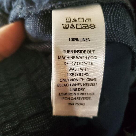 Halston Pants Womens 10 Blue Linen Wide Leg High Rise Zipper & Button Closure - Picture 4 of 11